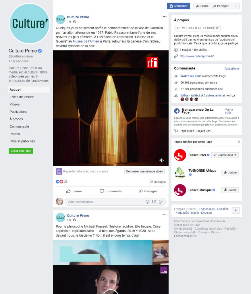 Capture d'écran de Culture Prime Facebook